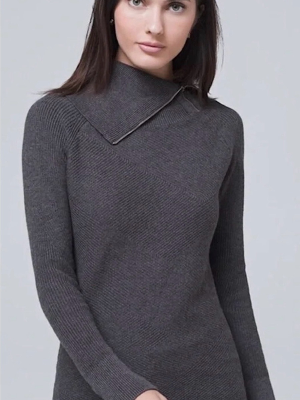 White House Black Market Charcoal Asymmetrical Zip Turtleneck Sweater